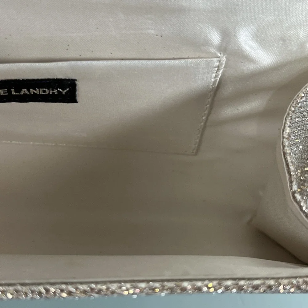 Kate Landry‎ Evening Gold Glitter With Rhinestone Brooch Style Clutch/Crossbody